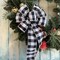 Buffalo Plaid Christmas Wreath Bow - 10" Wide, 18" Long Pre-Tied Bow, Black and White Checkers, Fall Decor, Door Decoration, Swag, Wreath, Garland, Boxing Day, Winter, Thanksgiving